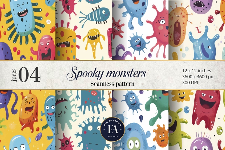 Cute baby monster Digital Paper | Spooky Bacteria Pattern