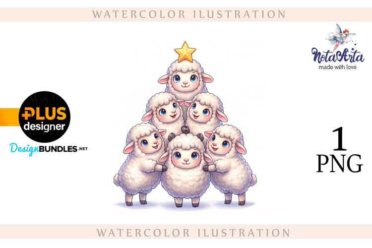 Christmas Sheep in Watercolor Style