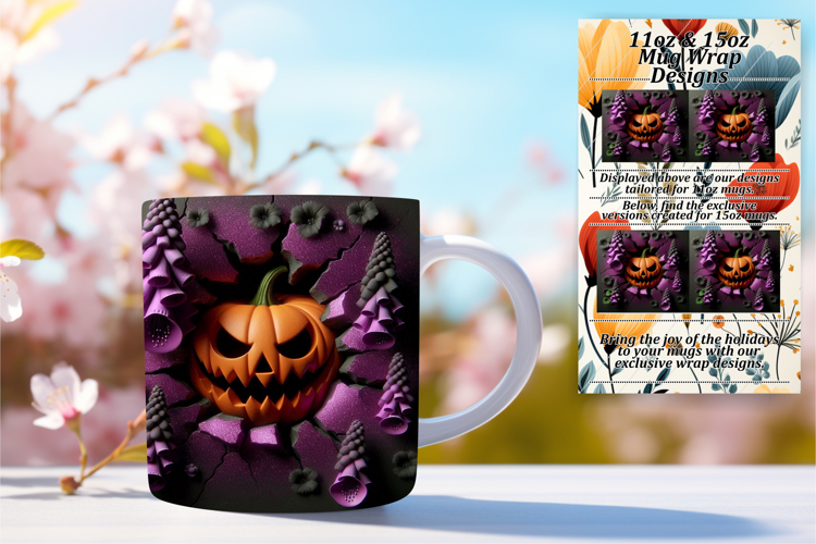 Charming 11oz Mug Wrap Png Artwork , 3D Pumpkin