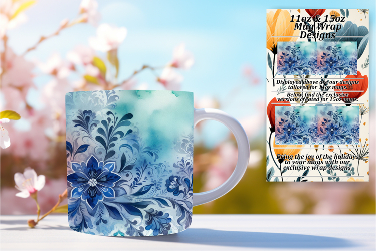 Gorgeous 11oz Mug Wrap Png Artwork , Watercolor Patter