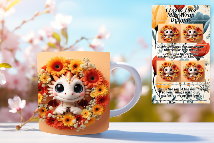 Chic 11oz Mug Wrap Png Design , Dragon