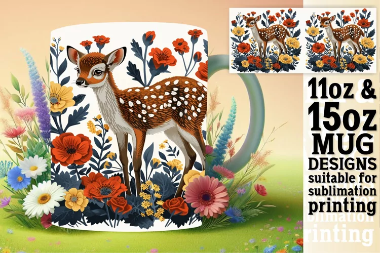 Sublimation Spring Deer Watercolor Mug Wrap