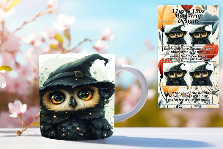Watercolor Owl Mug Wrap Design for 11oz 15oz Sublimation