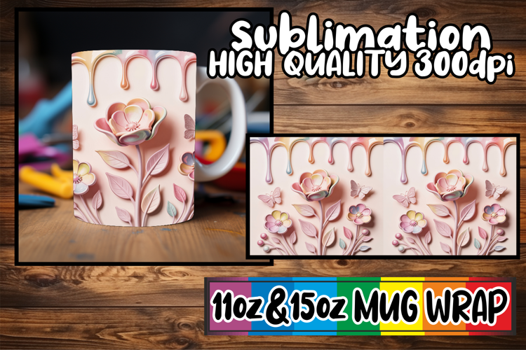 Radiant moments sublimation 11oz 15oz mug wrap, 3D Flowers