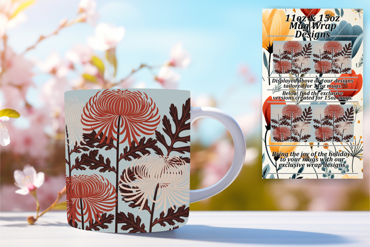 Glamorous 15oz Mug Wrap Png Template , Flowers