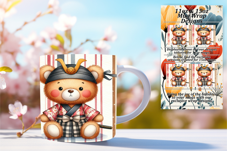 Chic 11oz Mug Wrap Png Template , Teddy Bear