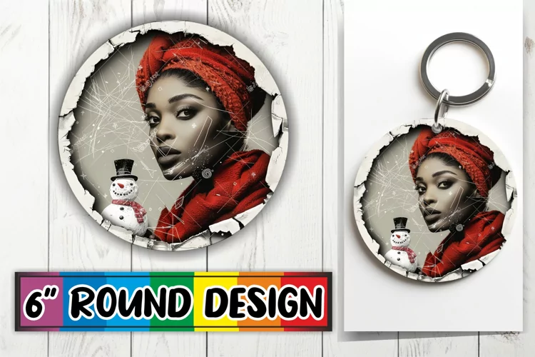 Winter Woman Portrait Keychain Sublimation Round Design