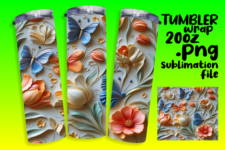 STUNNING 20oz Sublimation Tumbler , 3D Flower