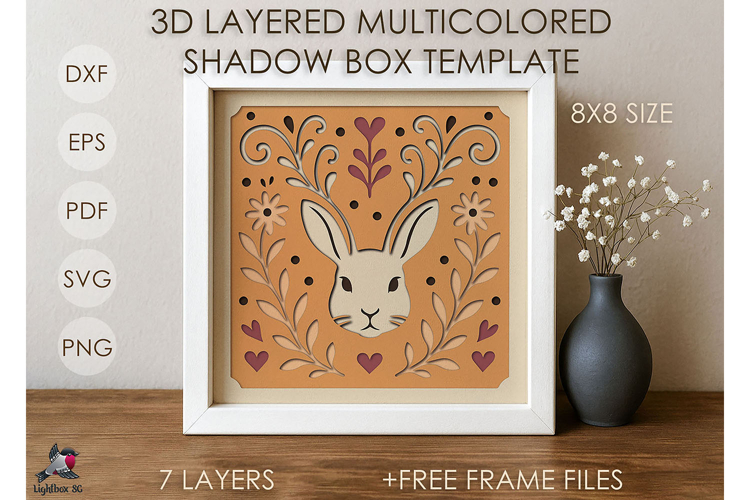 Cute Rabbit Bunny Animal Shadow box SVG Papercut template