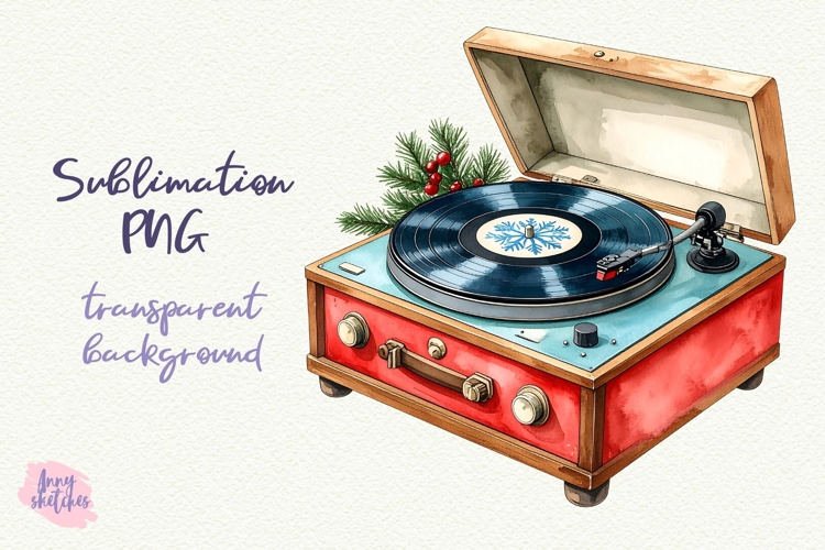 Retro Record Player Clipart Vintage Christmas PNG