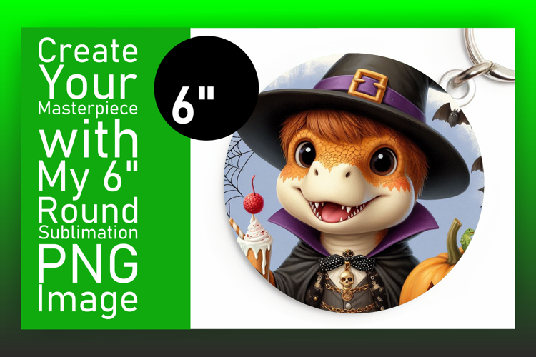 Cute Circle PNG Keychain Design , Halloween Dino