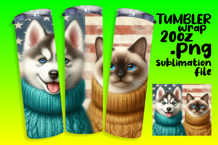 Custom 20oz Tumbler Design , Dog and cat