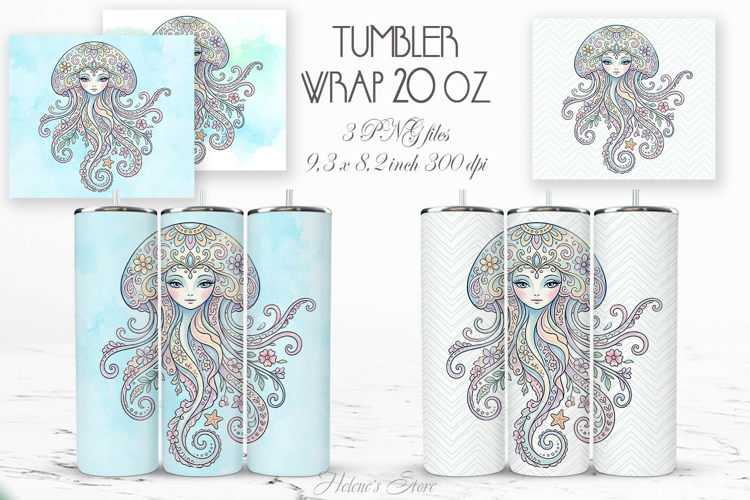 Ocean jellyfish pastel straight tumbler 20oz wrap desigs png