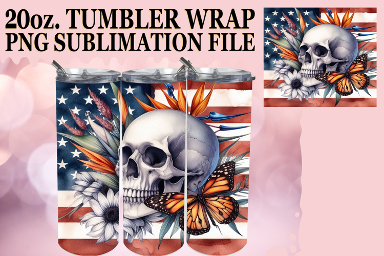 Radiant Smiles 20oz tumbler wrap, Skull USA