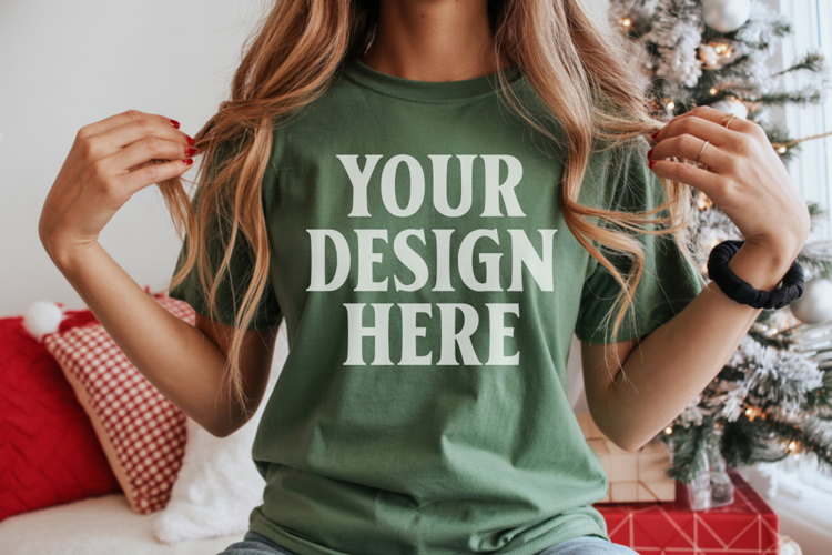 Christmas Bella Canvas 3001 Kelly Green Shirt Mockup ,Trandy