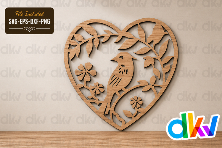 Bird in Heart SVG Laser Cut File