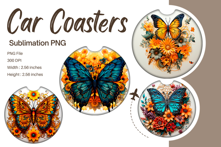 Butterfly Sunflower Car Coasters Sublimation Car Accessories
