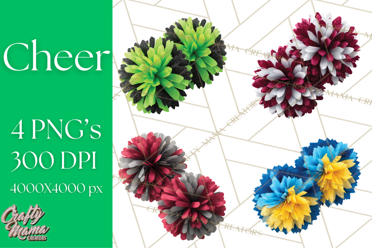 Cheerleader Clipart PNG with Glitter Pom and Color Splash