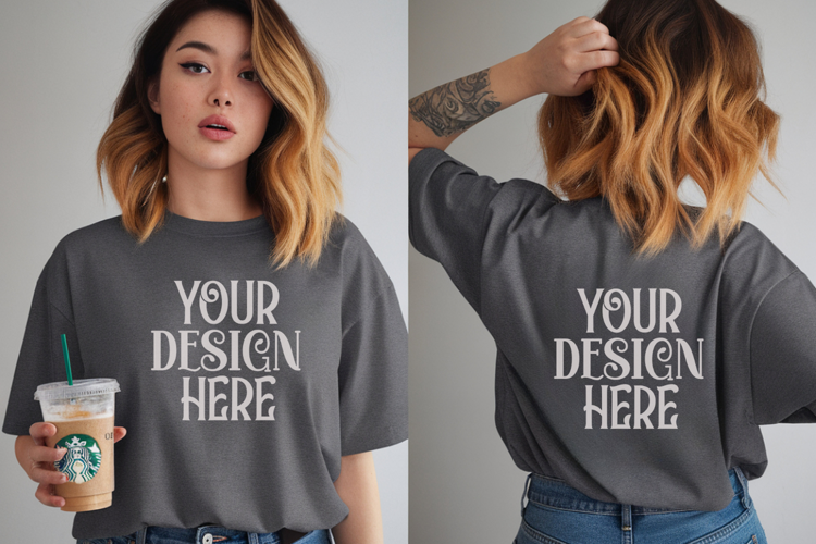 Denim Comfort Colors 1717 Front & back T shirt Mockup
