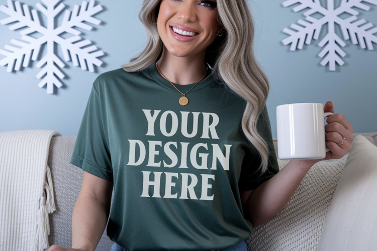 Moss Comfort Colors 1717 Christmas Shirt Mockup, Cozy