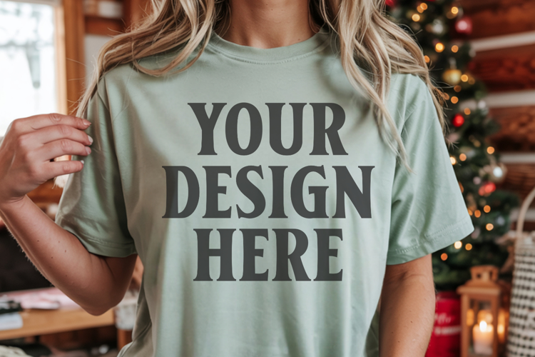 Christmas Comfort Colors 1717 Bay T-Shirt Mockup Real Model