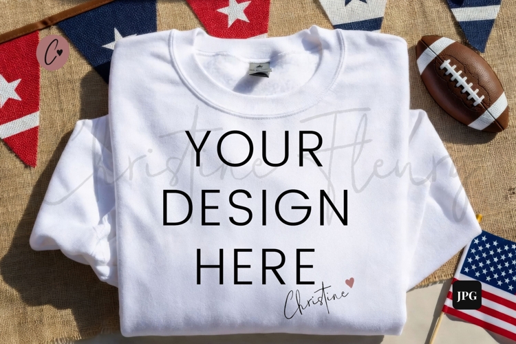 4th Of July White Sweatshirt Mockup Flatlay