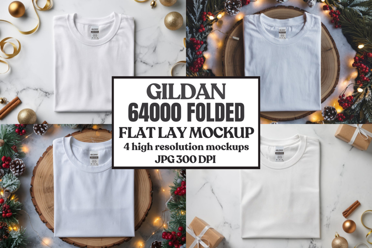 Gildan 64000 Folded Christmas Flat Lay T-shirt