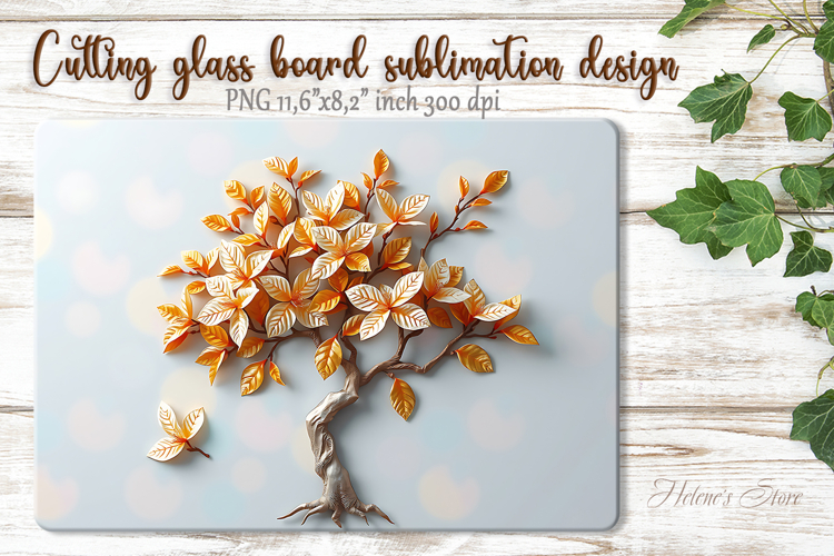3d Pearl & Gold Tree glass kitchen cutting board design png