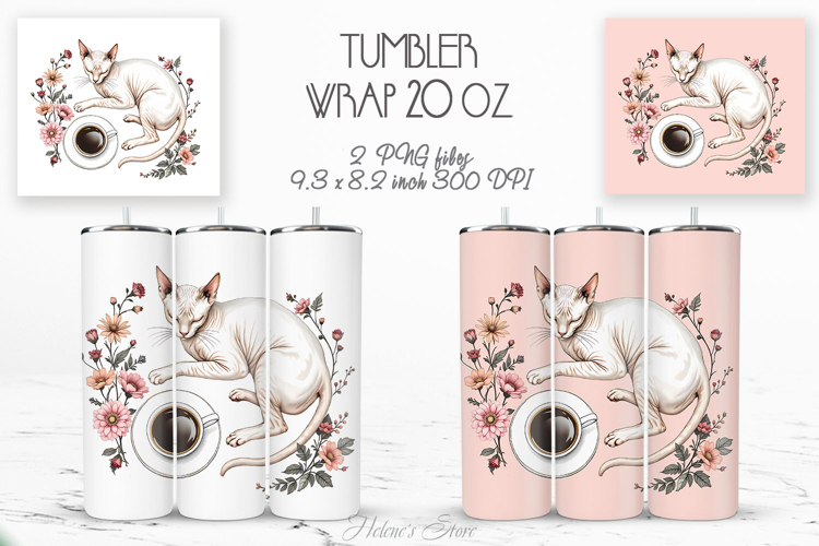 Cute cat and coffee cup straight tumbler 20oz wrap designs