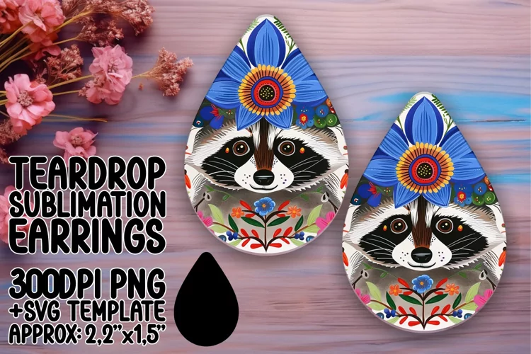 Fun Raccoon & Flower Teardrop Earrings