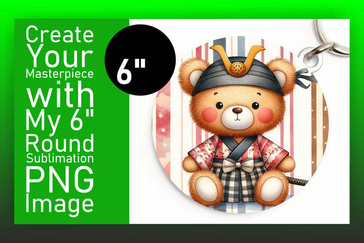 Whimsical Circle PNG Keychain Template , Teddy Bear