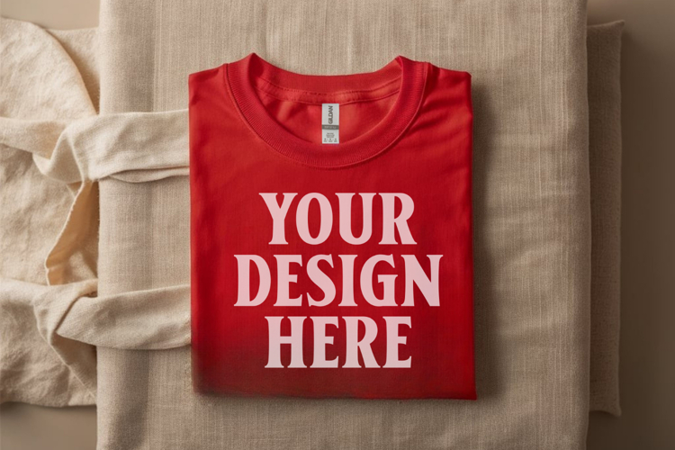Gildan 64000 Red Folded Tshirt Mockup