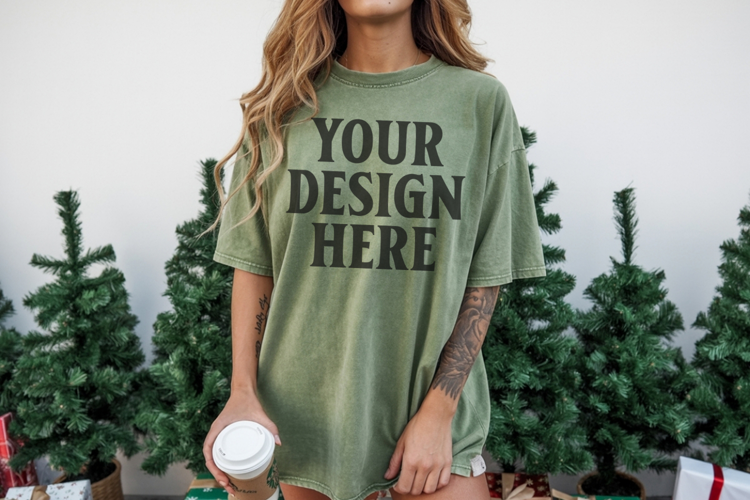 Christmas Comfort Colors 1717 Moss TShirt Mockup, CC 1717
