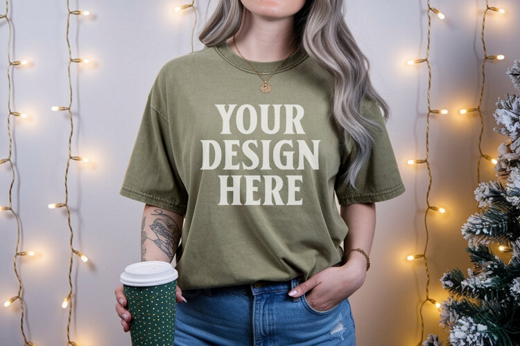Moss Christmas Comfort Colors 1717 TShirt Mockup, CC 1717 example image 1