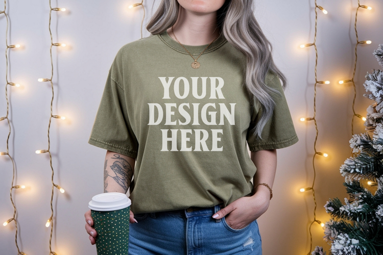 Moss Christmas Comfort Colors 1717 TShirt Mockup, CC 1717