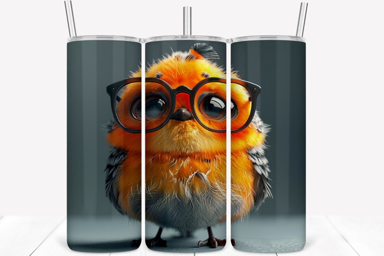 3D Cartoon Bird 20oz Skinny Tumbler Wrap example image 1