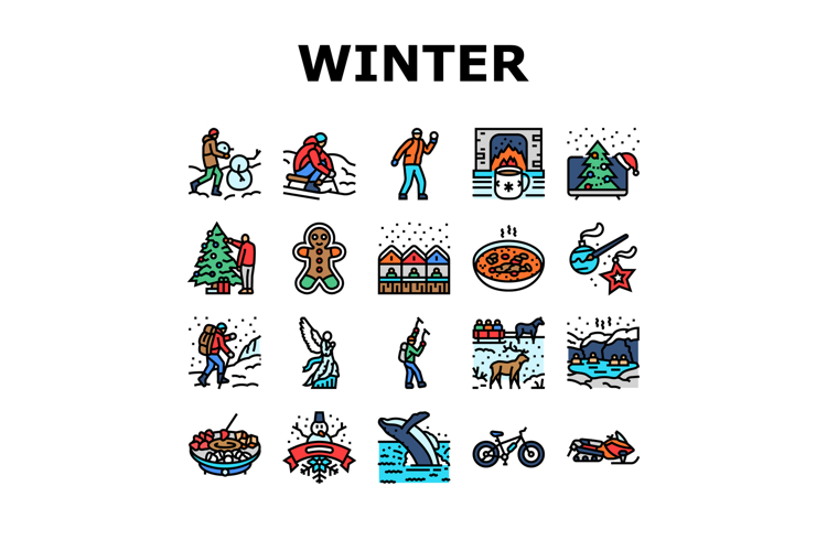 winter spend time icons set vector