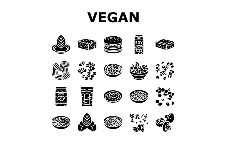 vegan food fresh organic icons set vector