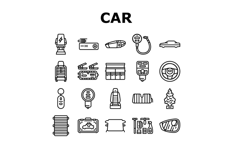 car accessories seat cover icons set vector
