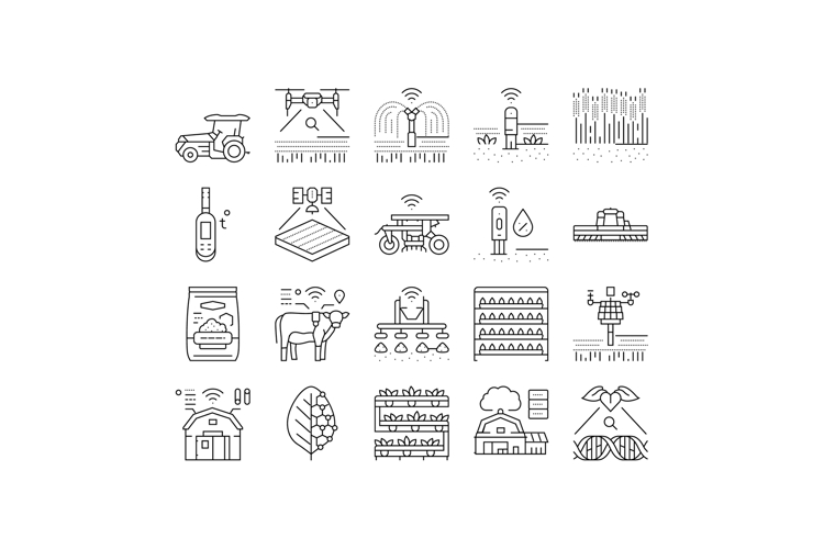 agri tech precision drones iot icons set vector