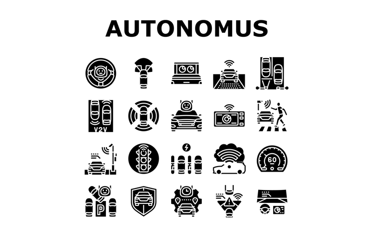 autonomous vehicle self driving icons set vector