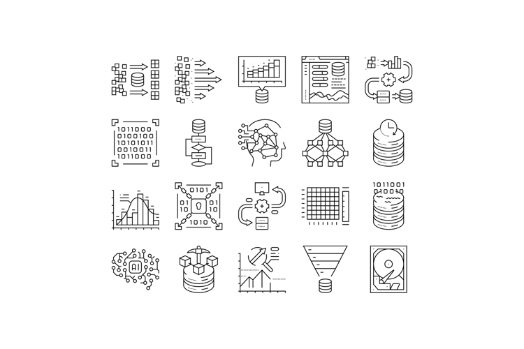 big data analytics hadoop icons set vector