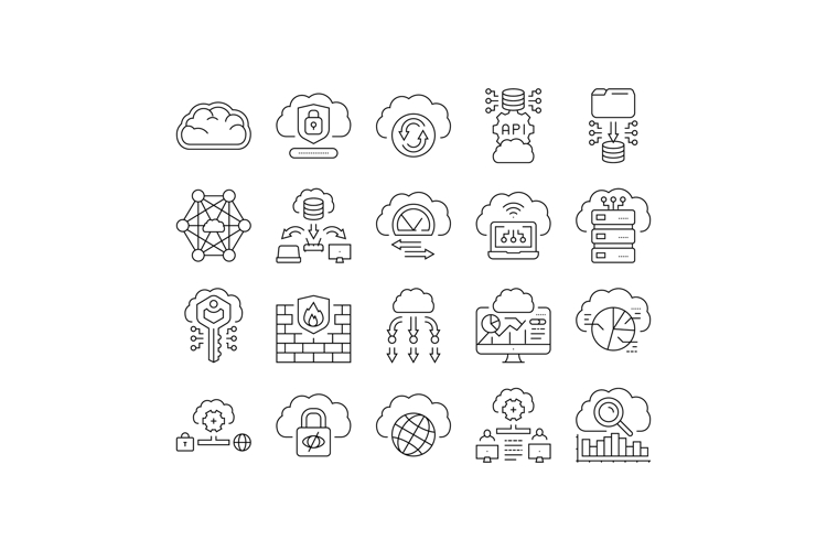 cloud computing virtualization icons set vector