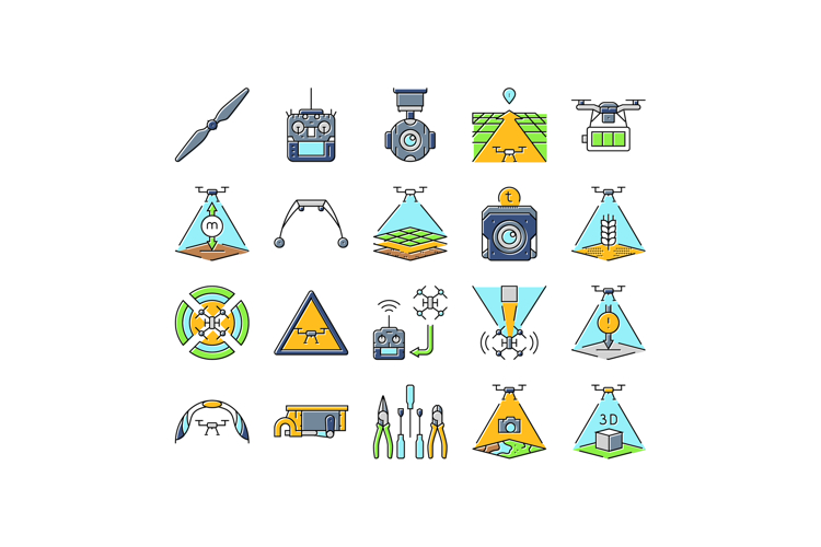 unmanned aerial vehicle drone uav icons set vector