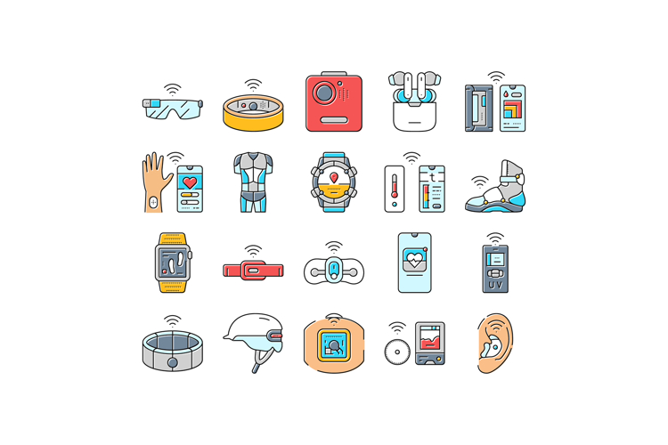 wearable technologies tracker icons set vector