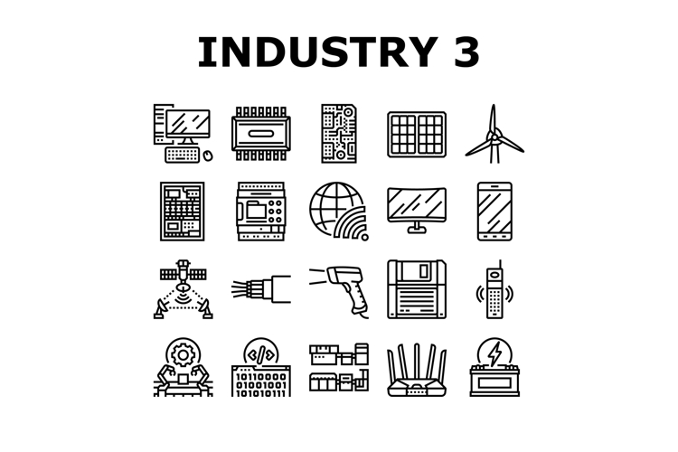 industry 3.0 cybernetics sensors icons set vector