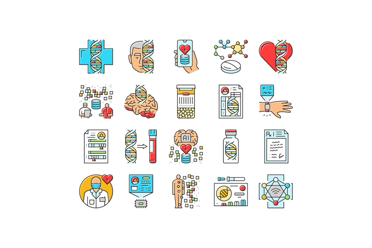 personalized medicine genomics icons set vector