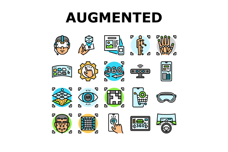 augmented reality virtual ar vr icons set vector