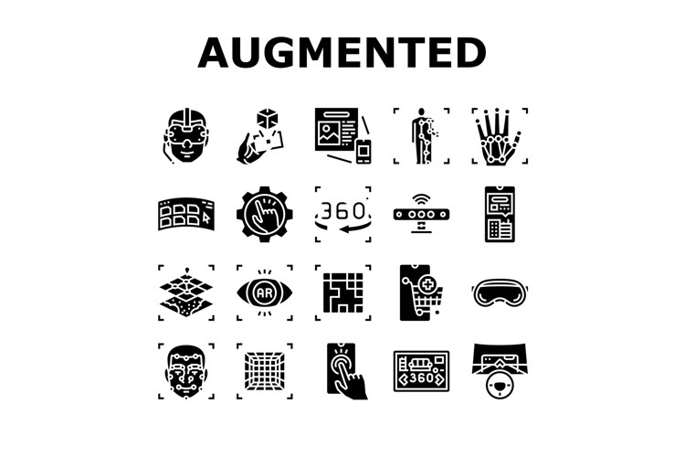 augmented reality virtual ar vr icons set vector
