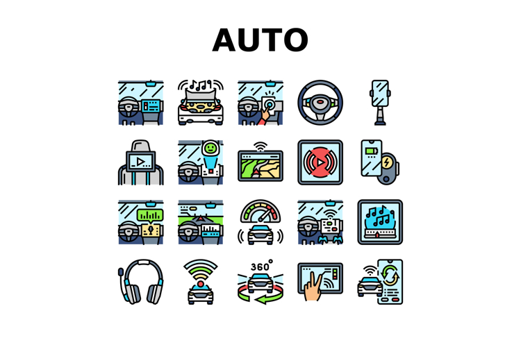 auto tainment infotainment icons set vector